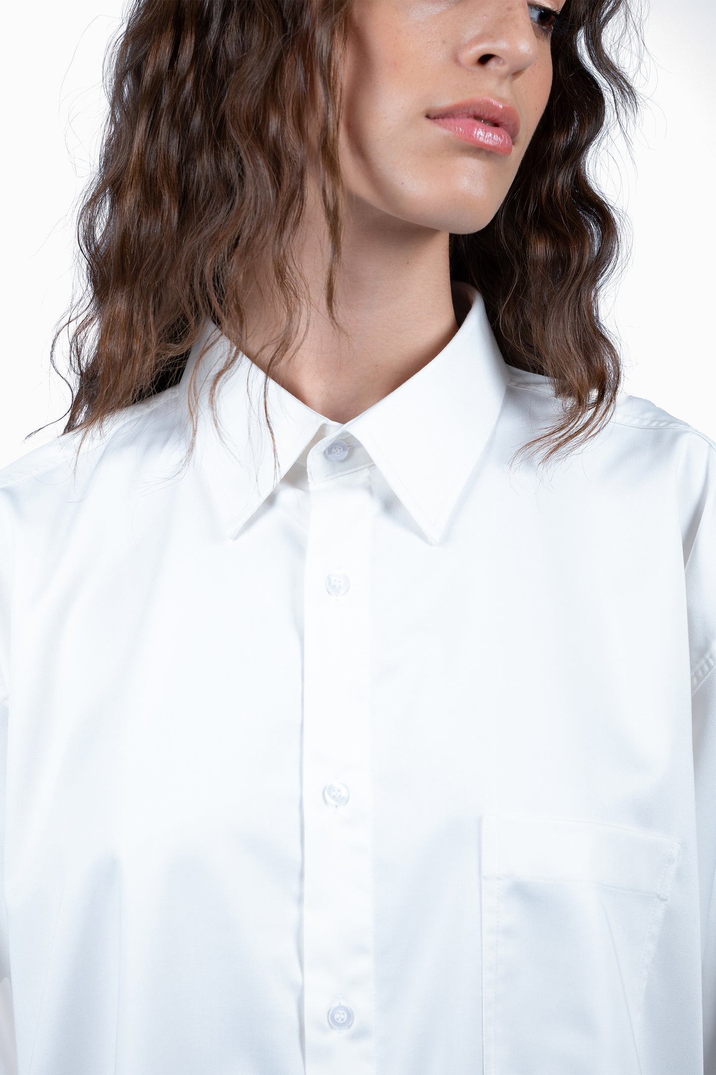 OVERSIZED SILK AND COTTON WHITE BUTTONED SHIRT