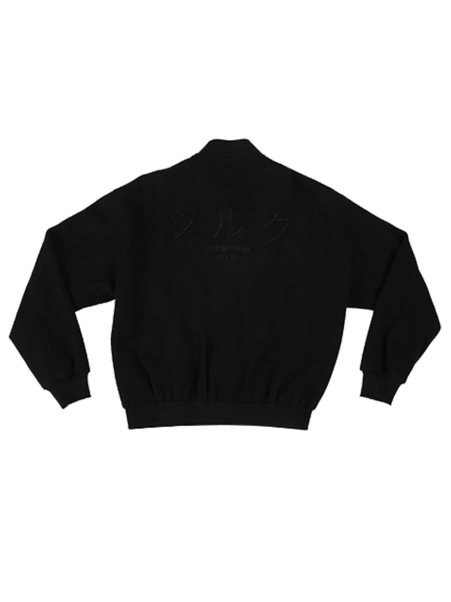 BLACK TWEED WOOL BOMBER JACKET WITH CUSTOMIZED POCKET AND BACK EMBROIDERY