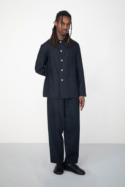 BLACK WASHED RELAXED LINEN JACKET