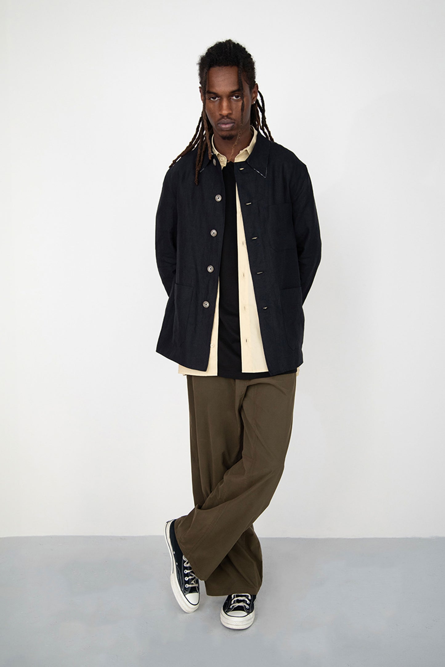 BLACK WASHED RELAXED LINEN JACKET