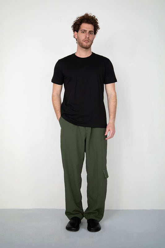 CRINKLED BAGGY KAKI TROUSERS WITH SIDE POCKET