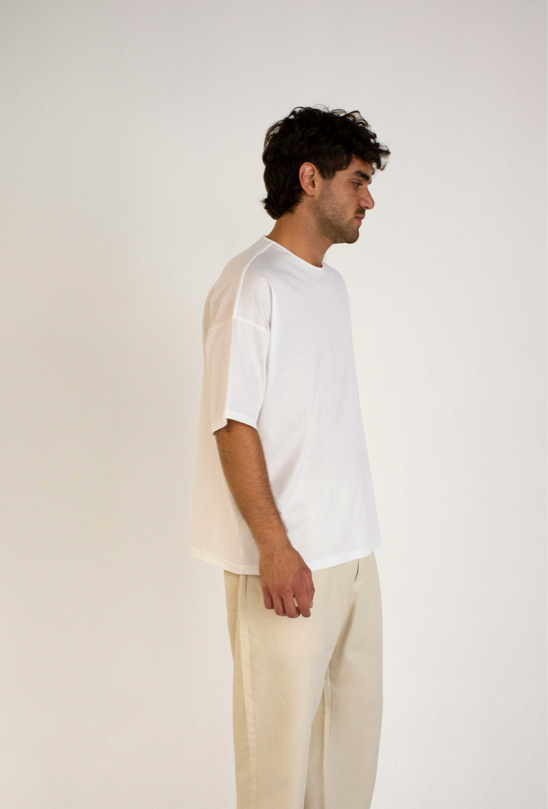 WHITE MERCERIZED COTTON WIDE FIT T-SHIRT