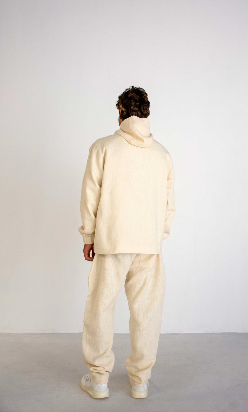 BEIGE TEXTURED COTTON TROUSERS