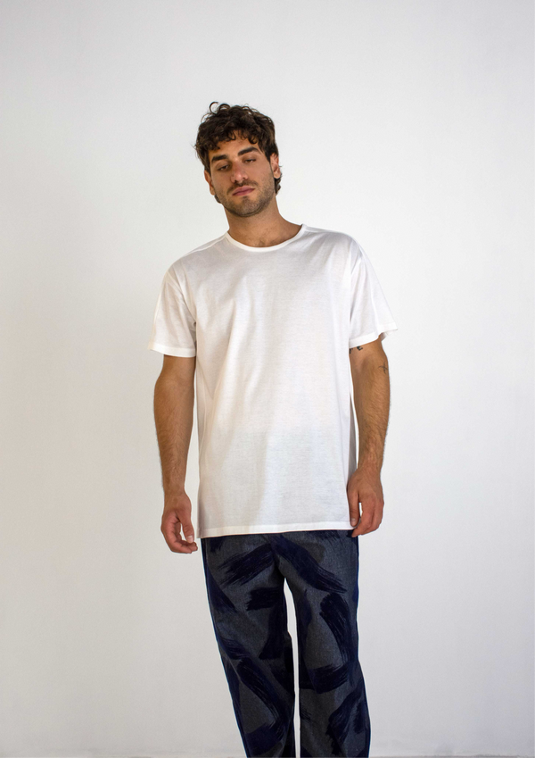 WHITE FIL D'ECOSSE MERCERIZED COTTON T-SHIRT