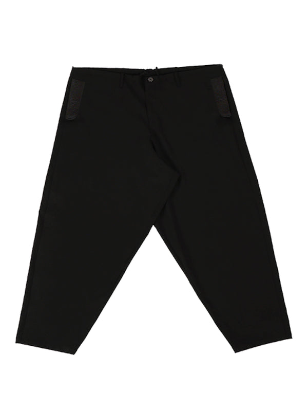 WIDE BLACK WOOL GABARDINE DRAPED TROUSERS