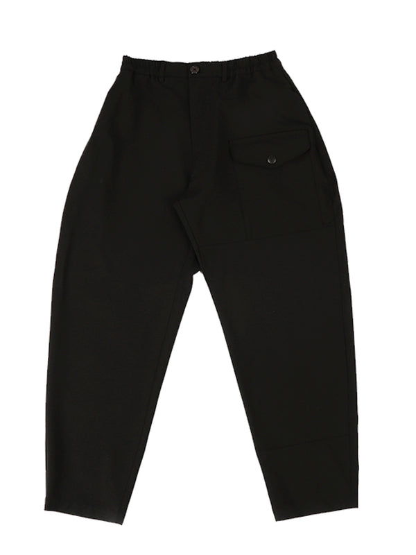 BLACK WOOL FRONT POCKET TROUSERS