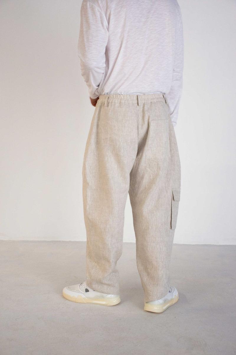 GREIGE LINEN SIDE POCKET TROUSERS