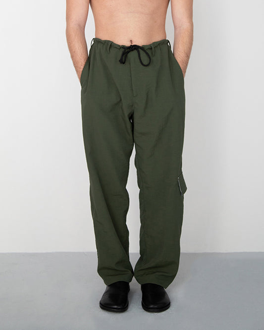 CRINKLED BAGGY KAKI TROUSERS WITH SIDE POCKET
