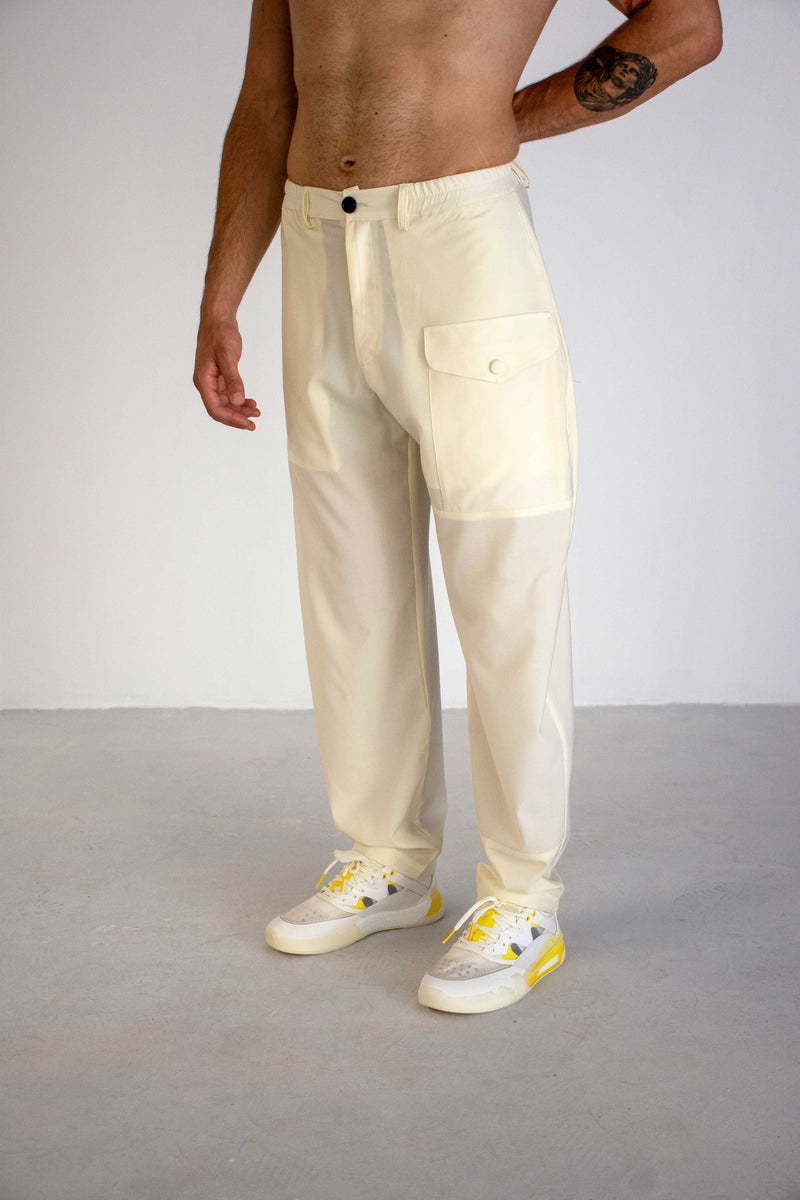 CREAM LIGHT ITALIAN WOOL FRONT POCKET TROUSERS