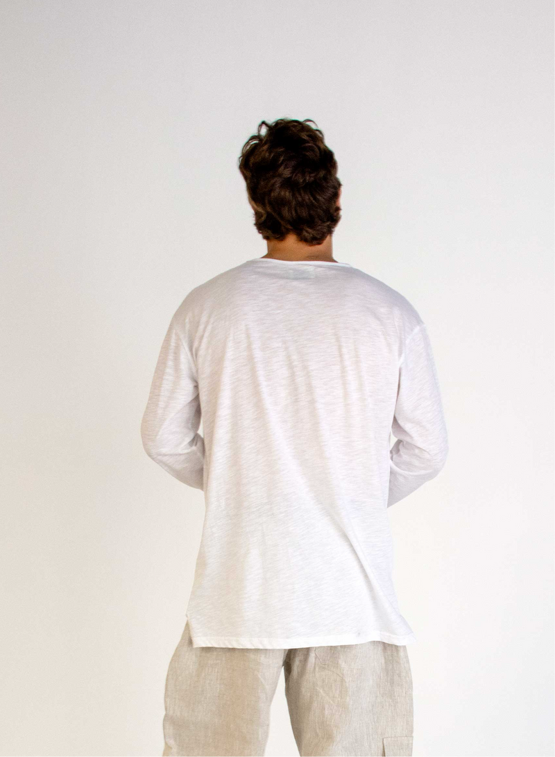 WHITE LONG SLEEVE JERSEY COTTON T-SHIRT