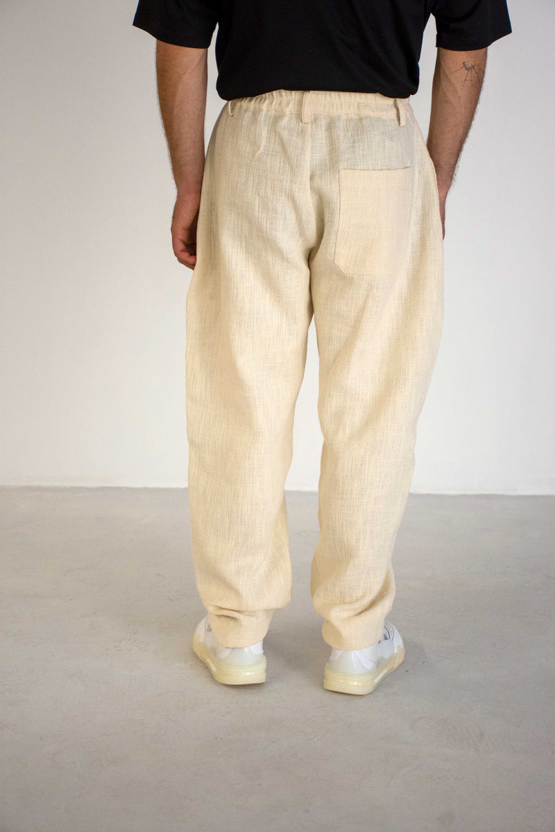 BEIGE TEXTURED COTTON TROUSERS