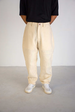 BEIGE TEXTURED COTTON TROUSERS