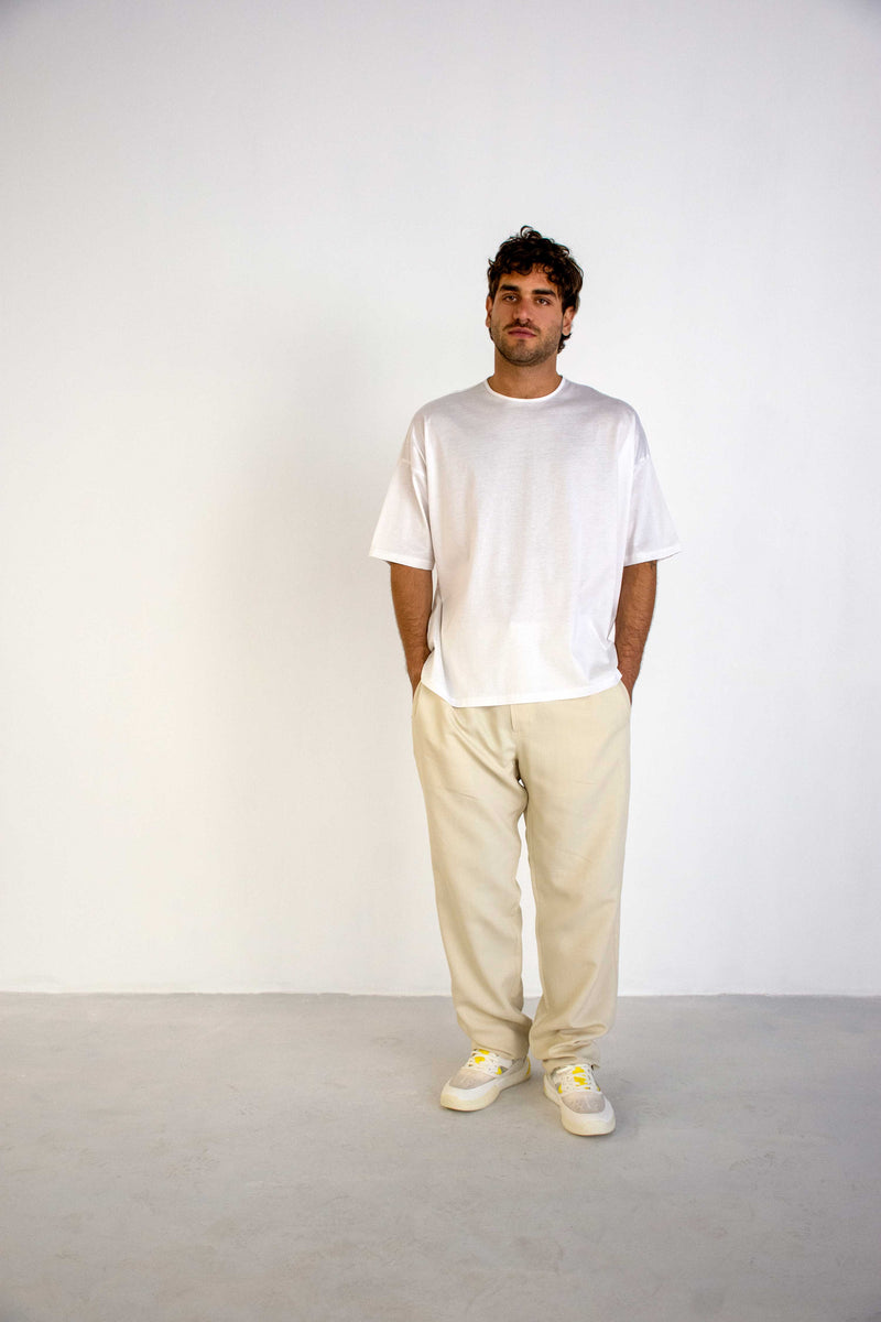 CREAM CUPRO TROUSERS