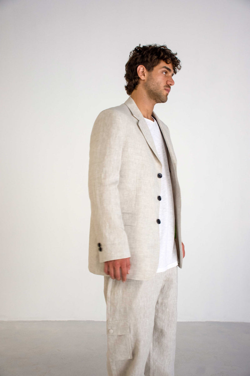 GREIGE LINEN NOTCH LAPEL JACKET