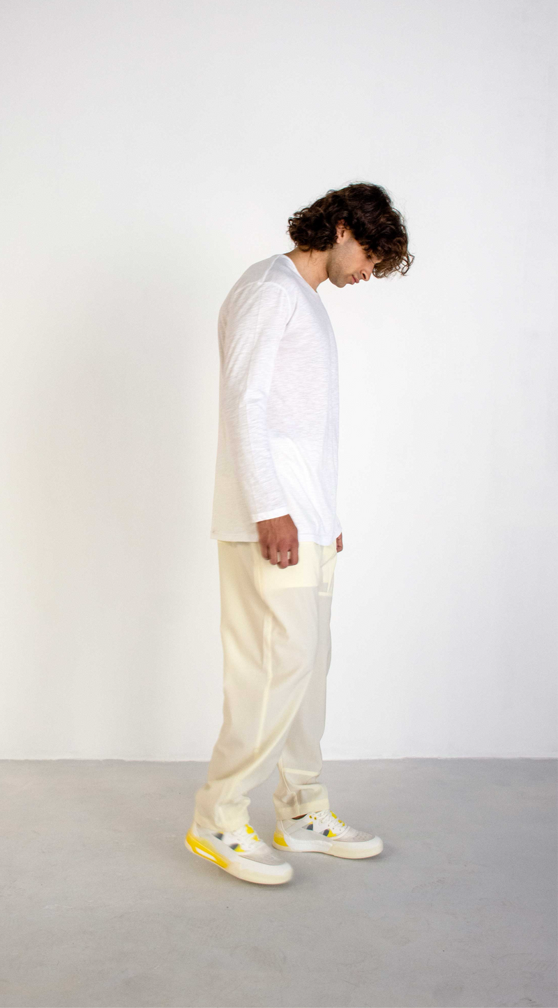 CREAM LIGHT ITALIAN WOOL FRONT POCKET TROUSERS