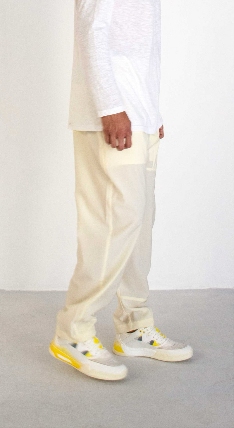 CREAM LIGHT ITALIAN WOOL FRONT POCKET TROUSERS