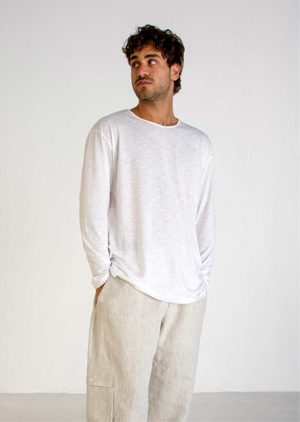 WHITE LONG SLEEVE JERSEY COTTON T-SHIRT