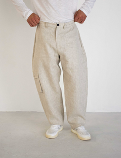 GREIGE LINEN SIDE POCKET TROUSERS