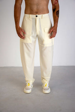 CREAM LIGHT ITALIAN WOOL FRONT POCKET TROUSERS