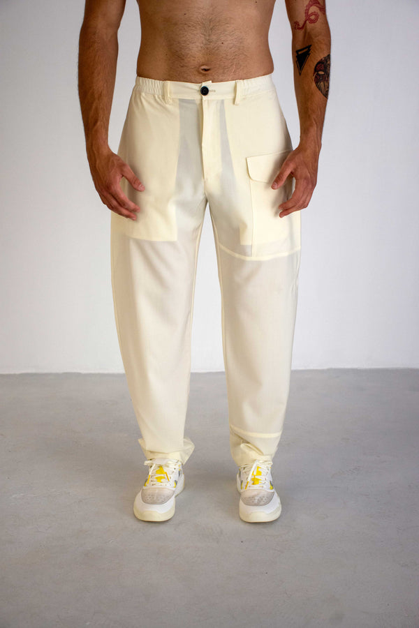 CREAM LIGHT ITALIAN WOOL FRONT POCKET TROUSERS