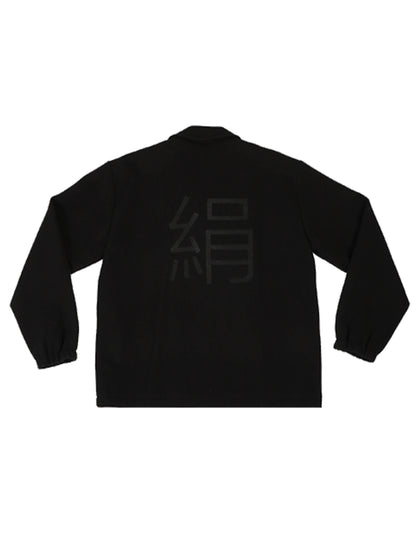 BLACK FRONT POCKET WOOL TWEED JACKET WITH CUSTOMIZED BACK EMBROIDERY