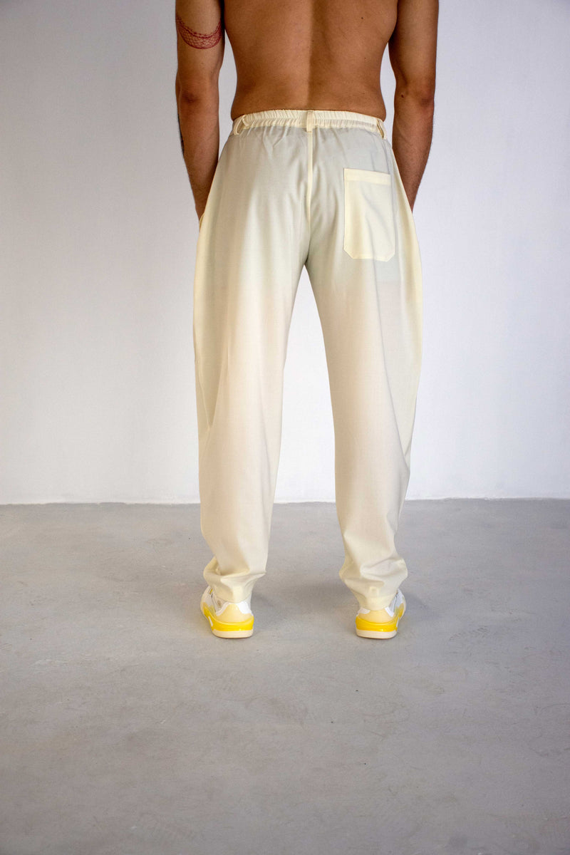 CREAM LIGHT ITALIAN WOOL FRONT POCKET TROUSERS