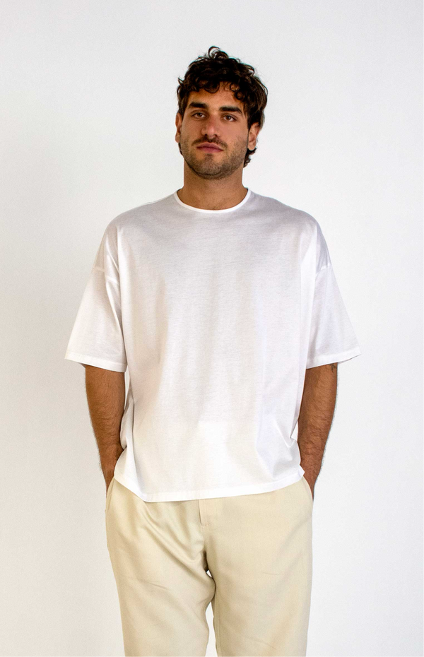 WHITE MERCERIZED COTTON WIDE FIT T-SHIRT