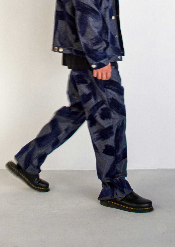 BAGGY DENIM TROUSERS WITH BLUE VELVET X