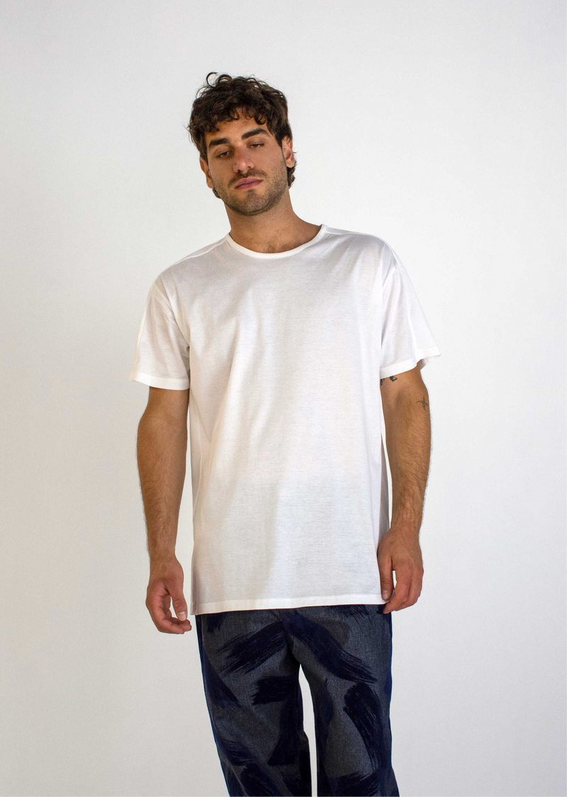 WHITE FIL D'ECOSSE MERCERIZED COTTON T-SHIRT