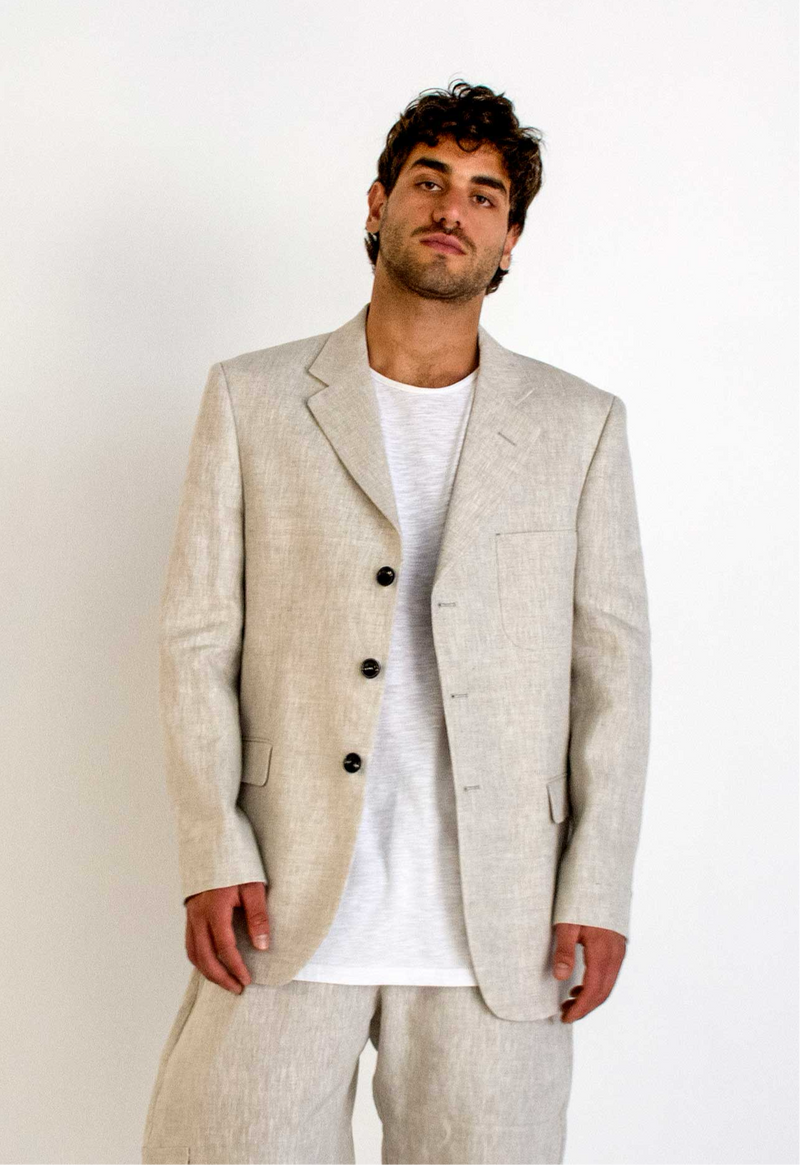 GREIGE LINEN NOTCH LAPEL JACKET