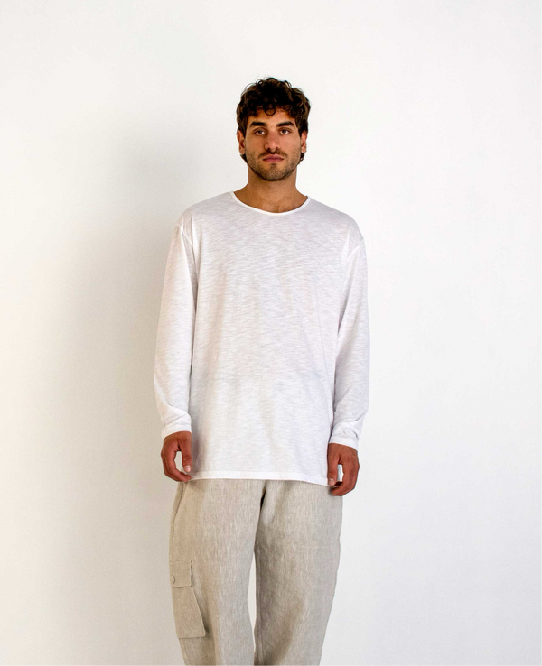 WHITE LONG SLEEVE JERSEY COTTON T-SHIRT