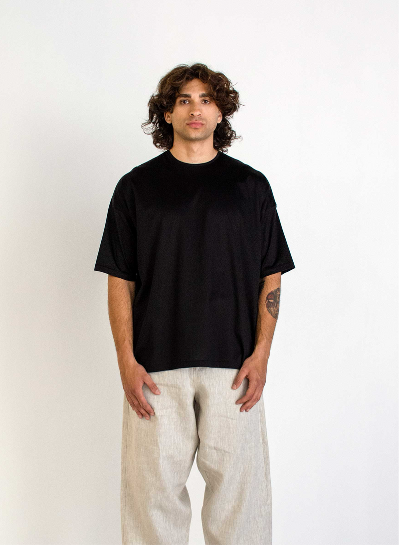 BLACK MERCERIZED COTTON WIDE FIT T-SHIRT