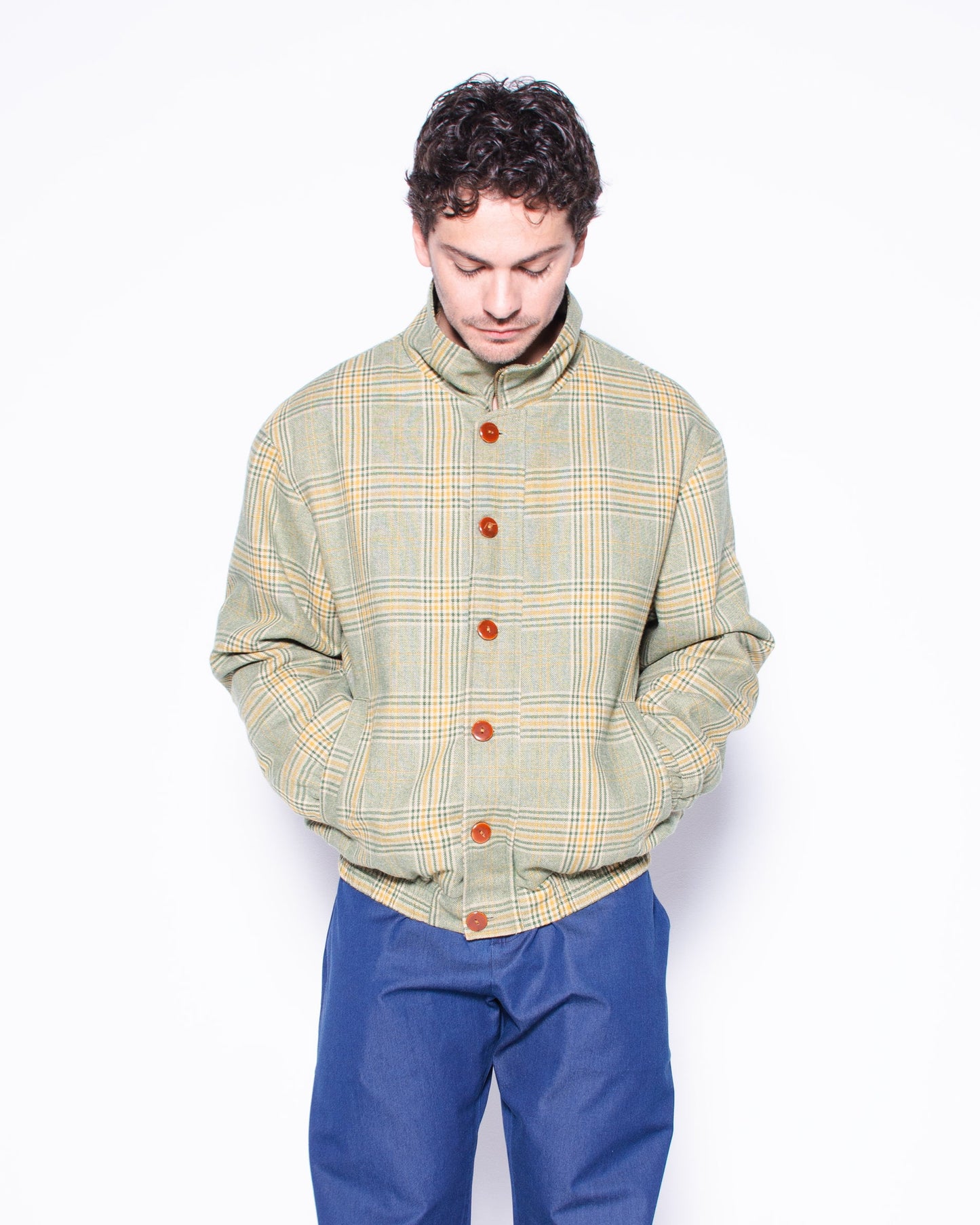 STRIPED SUPER WOOL JACKET WITH CUSTOM BUTTONS