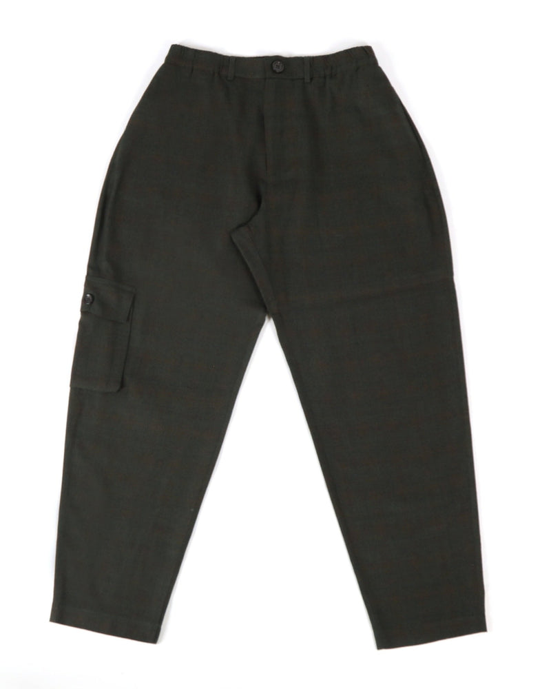 BLACK DARK GREEN WOOL SIDE POCKET TROUSERS