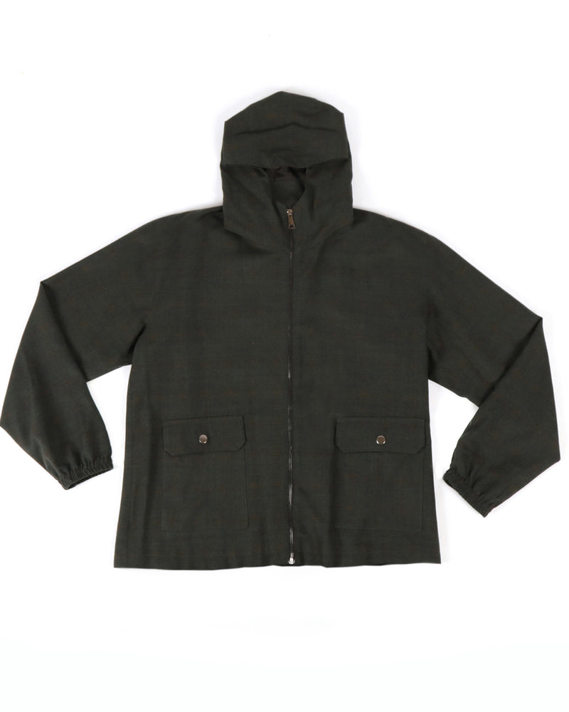 FRONT POCKETS BLACK DARK GREEN WOOL ZIPPER JACKET