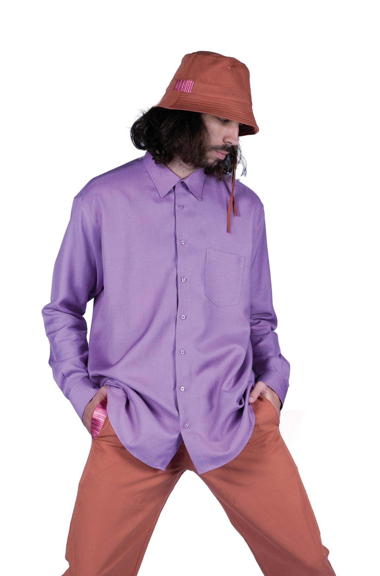 OVERSIZED MAUVE BUTTONED SHIRT | LINEN WITH SILK