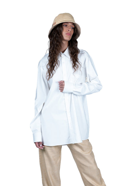 OVERSIZED SILK AND COTTON WHITE BUTTONED SHIRT