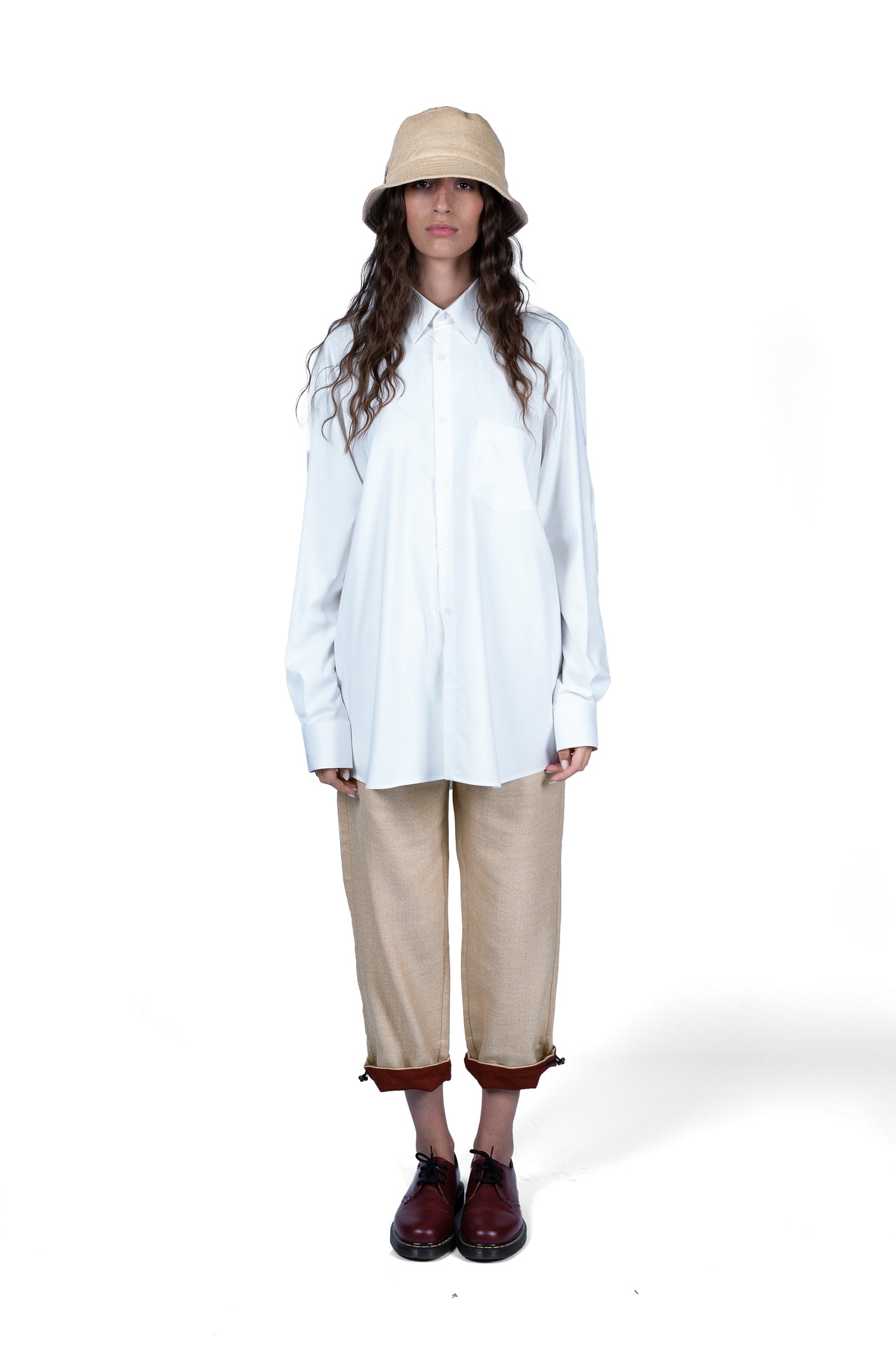 OVERSIZED SILK AND COTTON WHITE BUTTONED SHIRT
