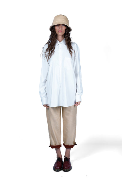 OVERSIZED SILK AND COTTON WHITE BUTTONED SHIRT