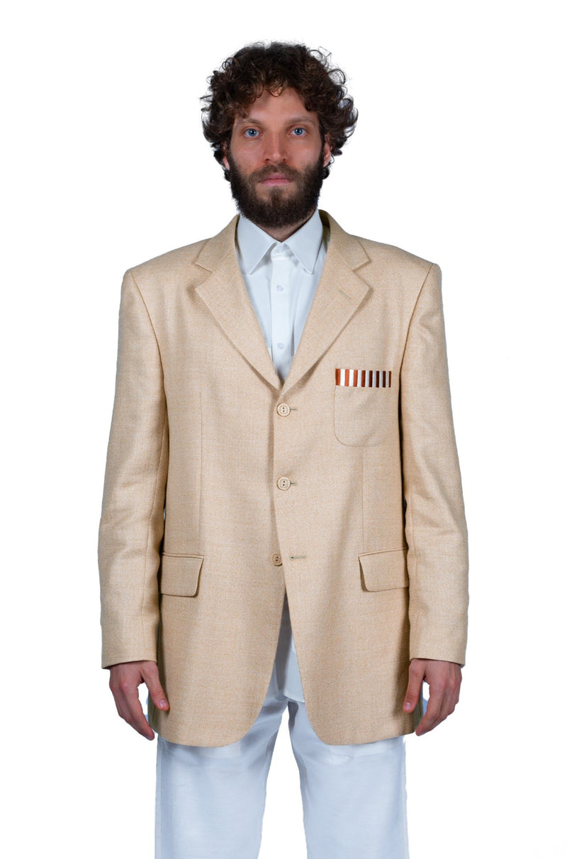 WOVEN LINEN, SILK AND WOOL JACKET | LIGHT CREAM WITH SAND AND ORANGE SPECKLES | REVERSIBLE SLEEVES