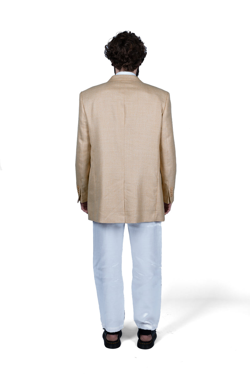 WOVEN LINEN, SILK AND WOOL JACKET | LIGHT CREAM WITH SAND AND ORANGE SPECKLES | REVERSIBLE SLEEVES