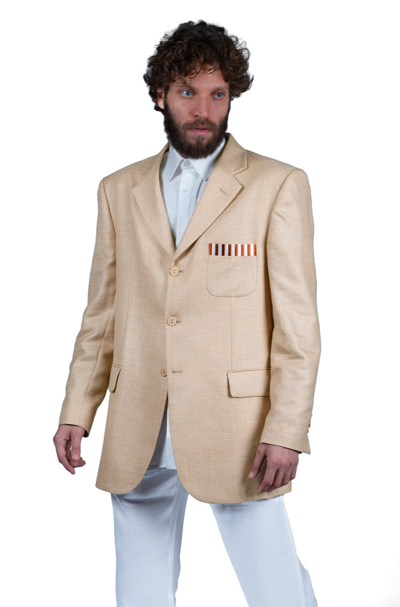 WOVEN LINEN, SILK AND WOOL JACKET | LIGHT CREAM WITH SAND AND ORANGE SPECKLES | REVERSIBLE SLEEVES