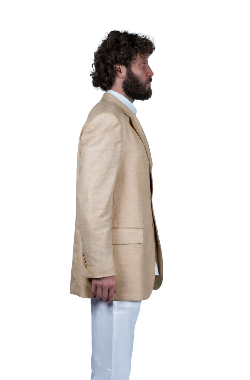 WOVEN LINEN, SILK AND WOOL JACKET | LIGHT CREAM WITH SAND AND ORANGE SPECKLES | REVERSIBLE SLEEVES