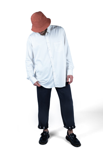 OVERSIZED SILK AND COTTON WHITE BUTTONED SHIRT