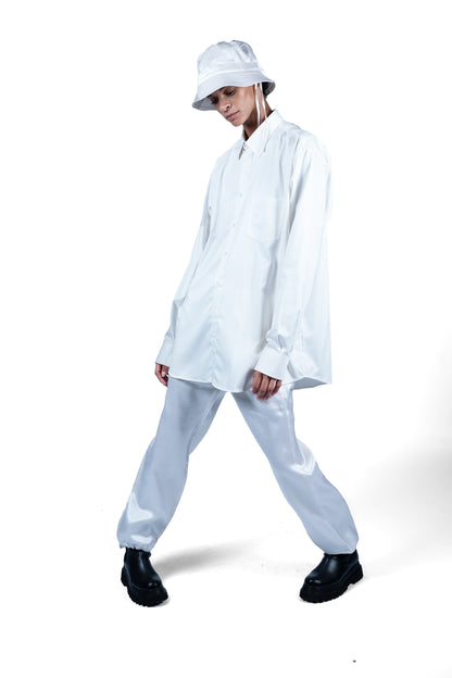 OVERSIZED SILK AND COTTON WHITE BUTTONED SHIRT