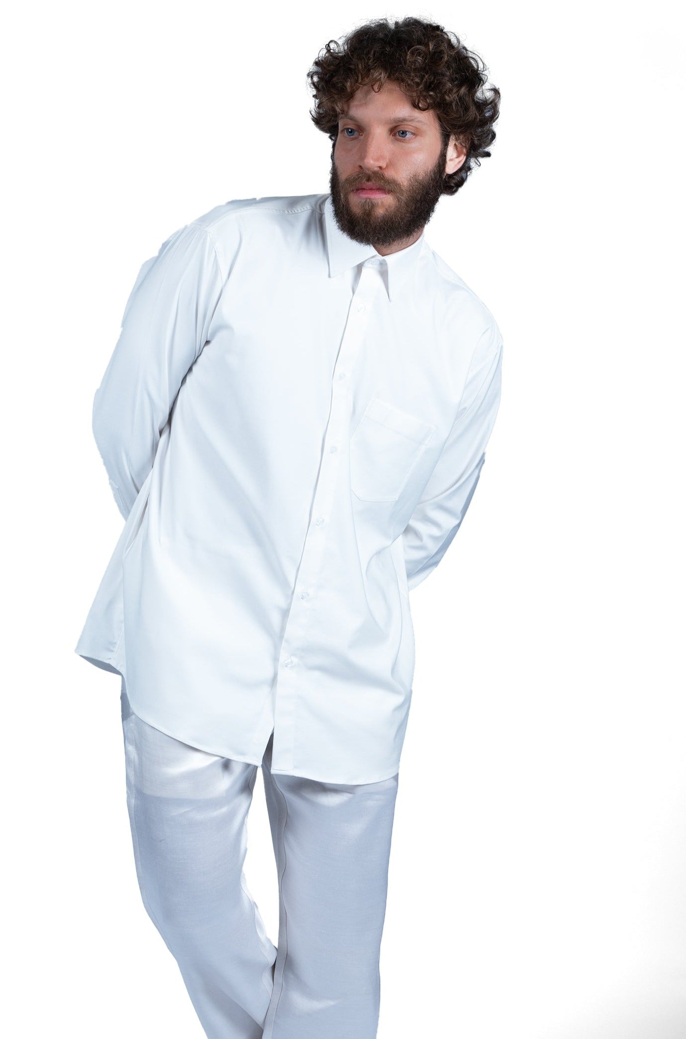 OVERSIZED SILK AND COTTON WHITE BUTTONED SHIRT