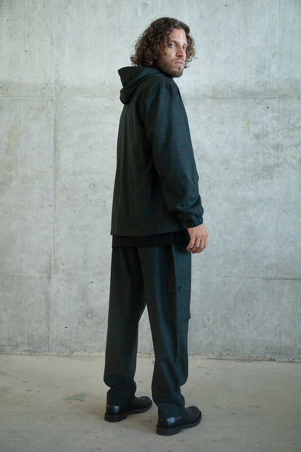 BLACK DARK GREEN WOOL SIDE POCKET TROUSERS