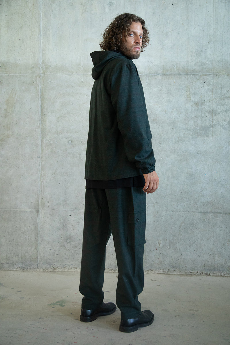 BLACK DARK GREEN WOOL SIDE POCKET TROUSERS