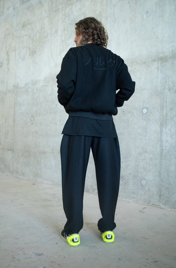 BLACK WOOL FRONT POCKET TROUSERS