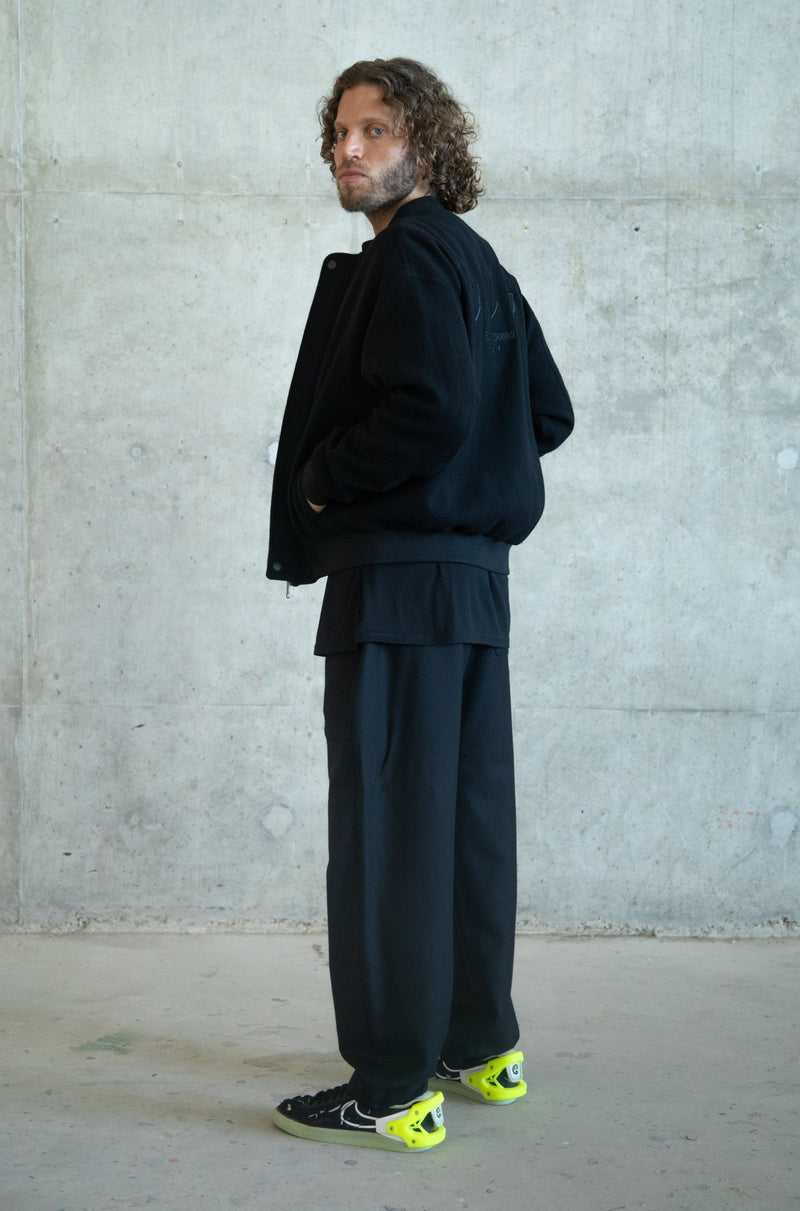 BLACK WOOL FRONT POCKET TROUSERS